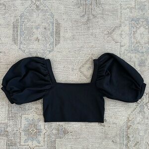 OAK + FORT Black Puff Sleeve Crop Top